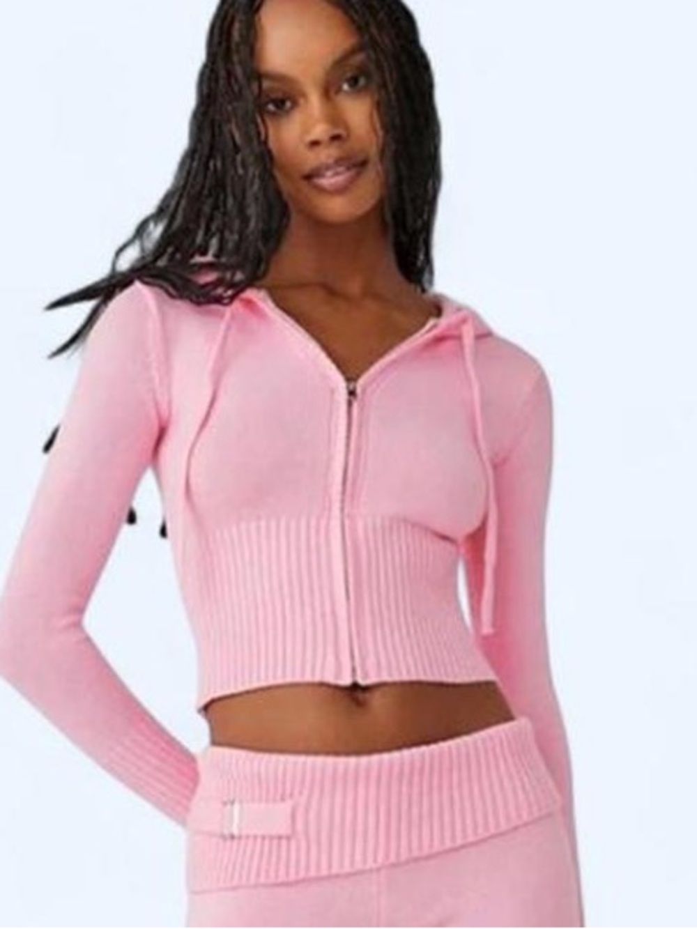 Frankie's Bikinis Soft Blush Knit Crop Zip Hoodie